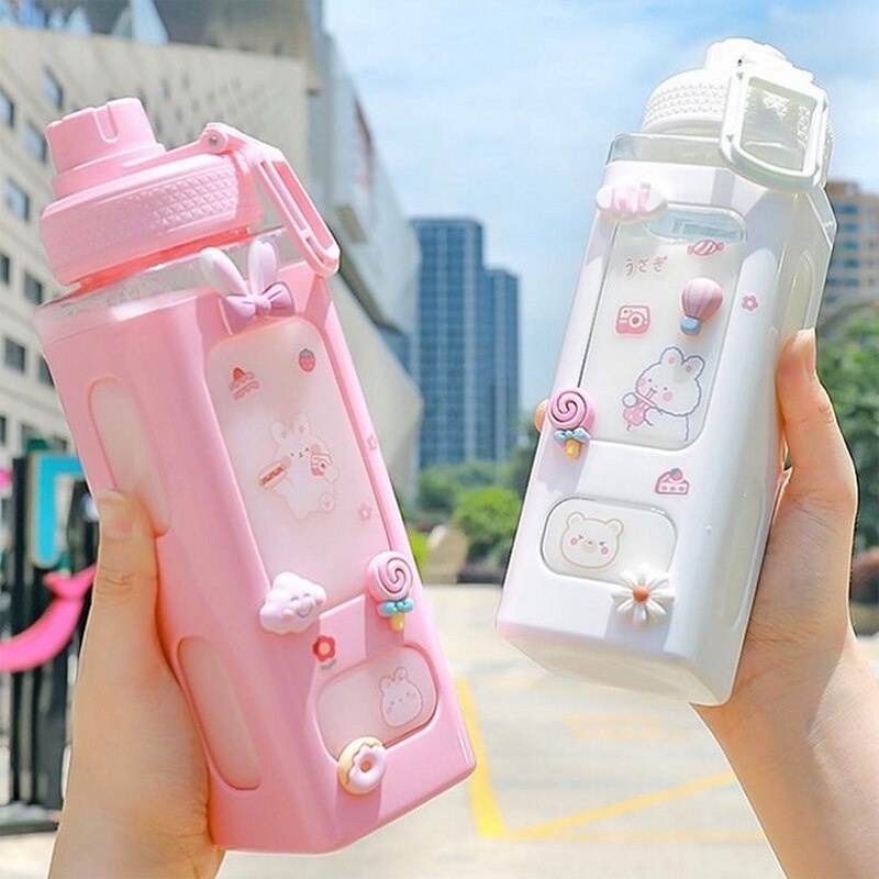 Kawaii Gấu Pastel Nước Với 3D Miếng Dán 700Ml/900Ml Du Lịch Trà Nước Sữa Di Động Dễ Thương bình Lắc Chai