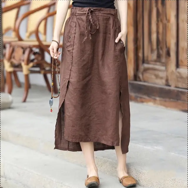 Chân Váy Vải Lanh Cotton Phong Cách Vintage