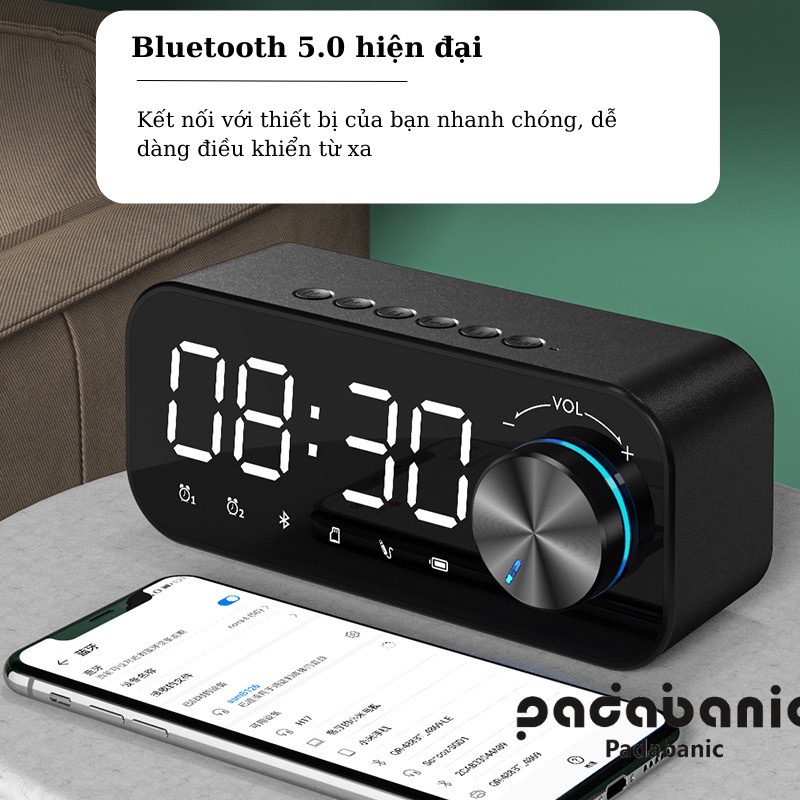 Loa Bluetooth mini Không Dây Nghe Nhạc Kiêm Đồng Hồ Kết Nối Điện Thoại Padabanic G12 / G10 Có Mic Đàm Thoại