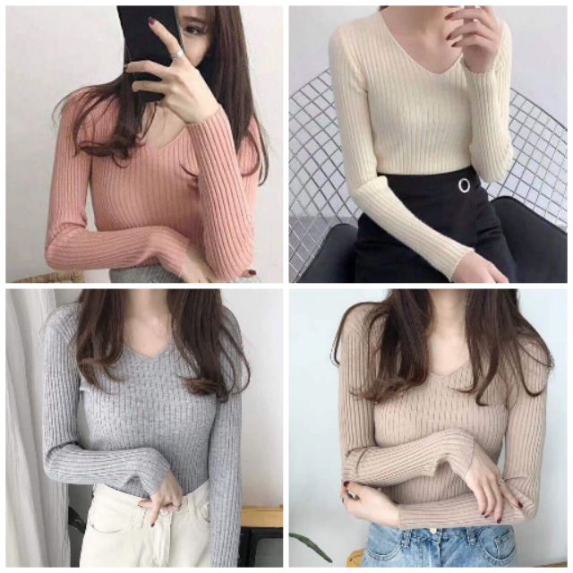 ÁO LEN CỔ TIM ÔM BODY HÀN QUỐC