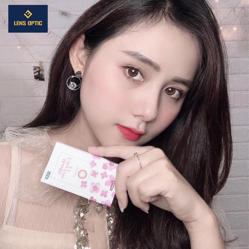 Kính áp tròng 1 tháng SEED có màu Pink Brown có độ cho mắt cận - Lens Optic