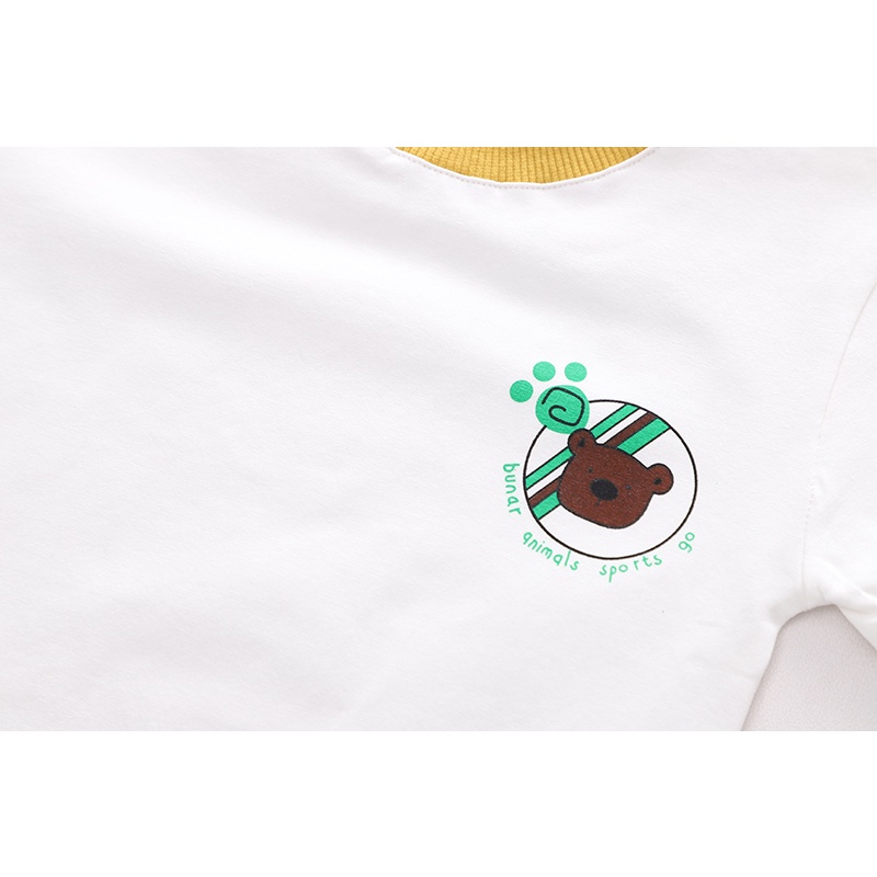 Set Áo Thun Tay Ngắn Cổ Tròn + Quần Short Cotton In Hình Gấu Hoạt Hình Thời Trang Hè Cho Bé Size 80-120cm