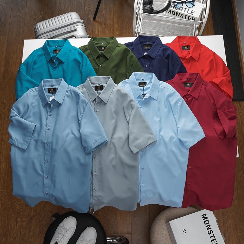 Áo sơ mi nam ngắn tay màu đỏ tươi BIGSIZE