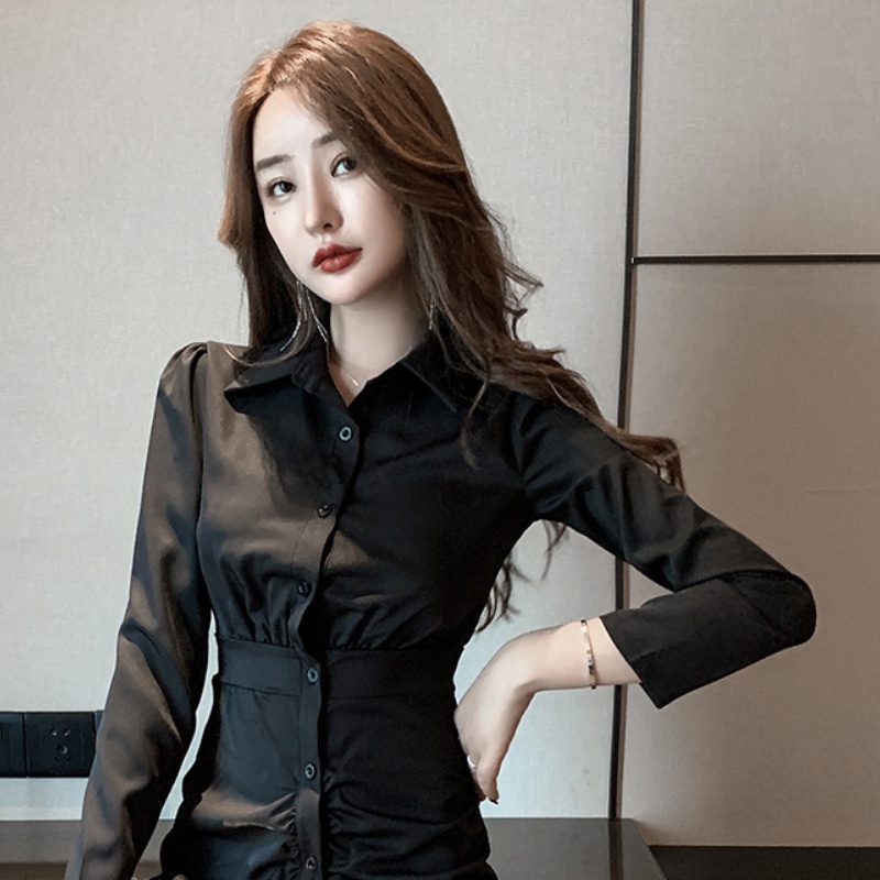 Đầm Sơ Mi Dáng Ôm Thời Trang Mùa Thu Phong Cách Hàn Quốc Cho Nữ