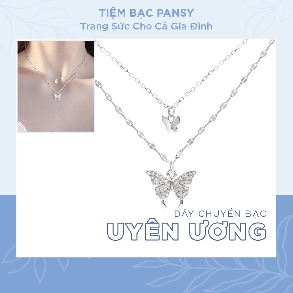 Dây chuyền bạc PANSY mặt hồ điệp nạm đá mẫu mới lấp lánh, vòng cổ bạc uyên ương cao cấp