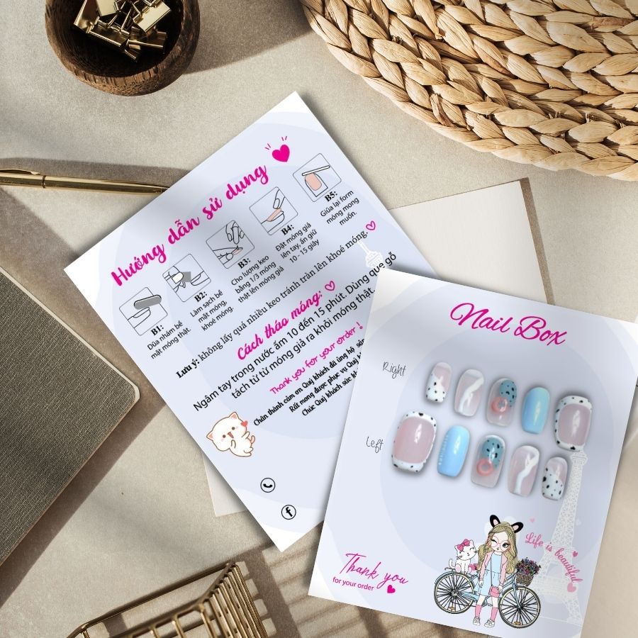 Combo 50 bìa Nail box giấy gắn móng tay giả giá rẻ, Giấy dày cán màng chống thấm nước - in 2 mặt