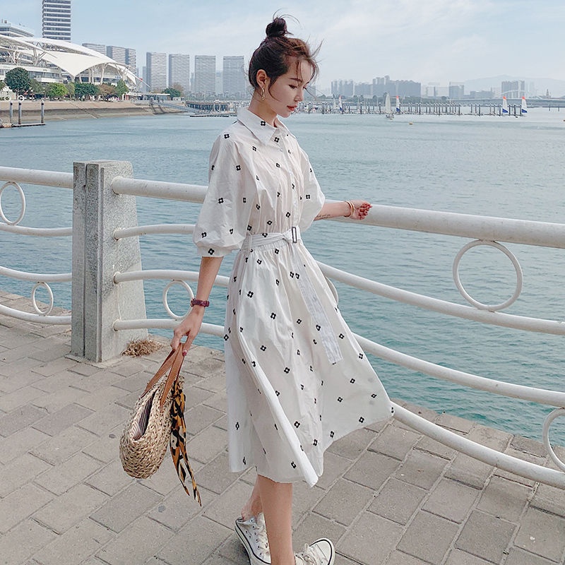 Đầm Sơ Mi Cổ POLO Chiết Eo Thiết Kế Dễ Thương