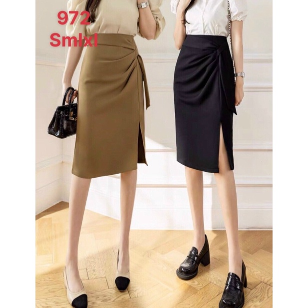 Chân váy công sở xẻ đùi xỏ nơ thanh lịch