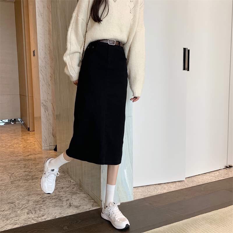 Chân váy kaki dài dáng chữ A màu đen, nâu, kaki