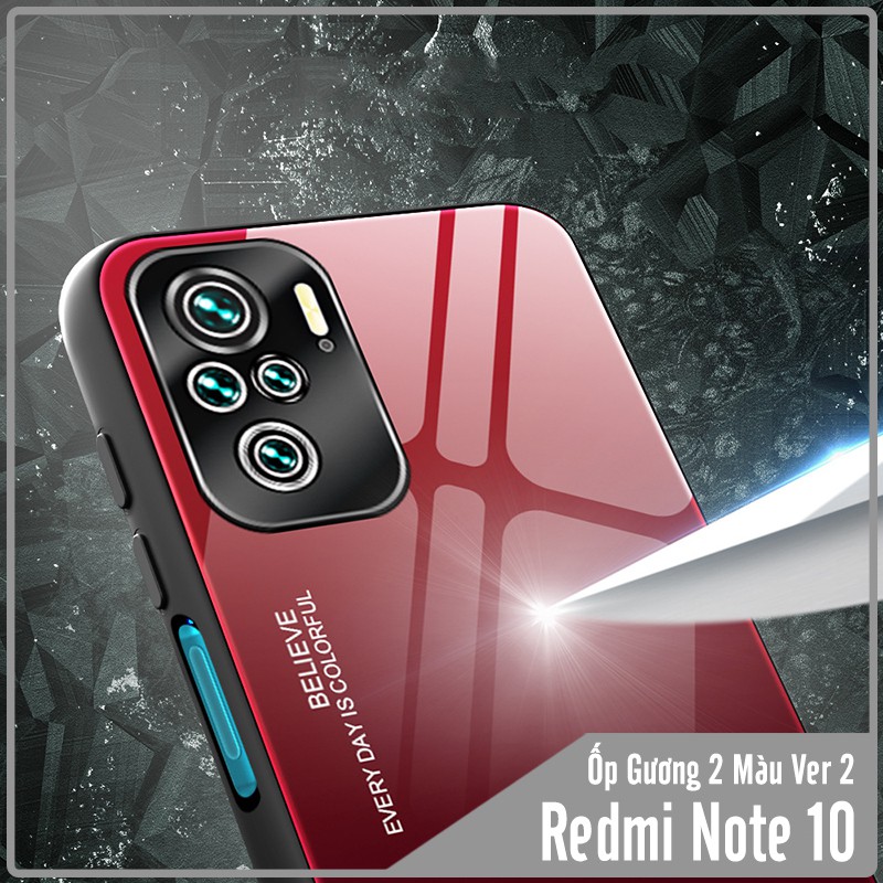 Ốp lưng cho Xiaomi Redmi Note 10 gương cứng 2 màu Gradient Ver 2 , viền TPU dẻo đen