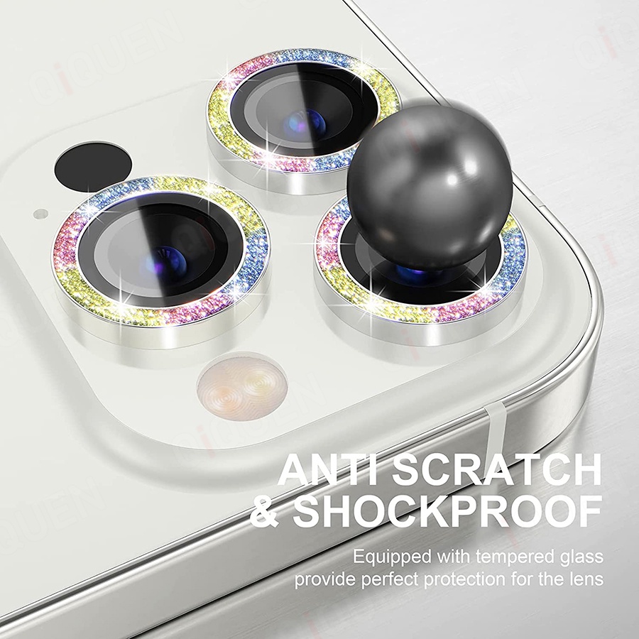 Nắp dán đính đá bảo vệ ống kính camera cho iPhone 11 12 13 14 Pro Max 12 13