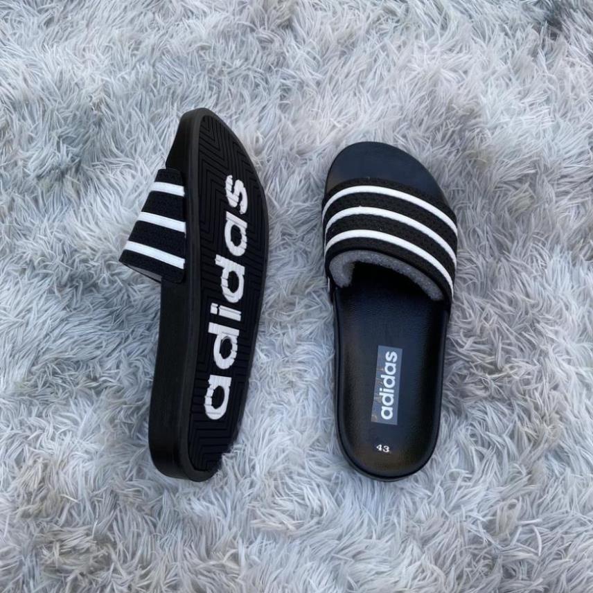 Dép nam đẹp 🔥HÀNG CAO CẤP🔥Dép adidas,Dép quai ngang 3 sọc đen trắng đế có chữ cao cấp