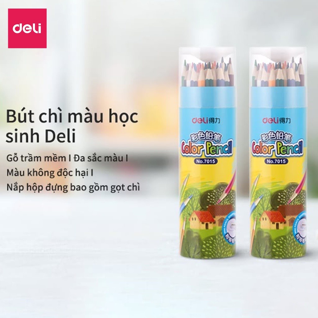 Bút chì màu dạng cốc học sinh Deli - 18/24/ 36 màu - 7013/7014/7015