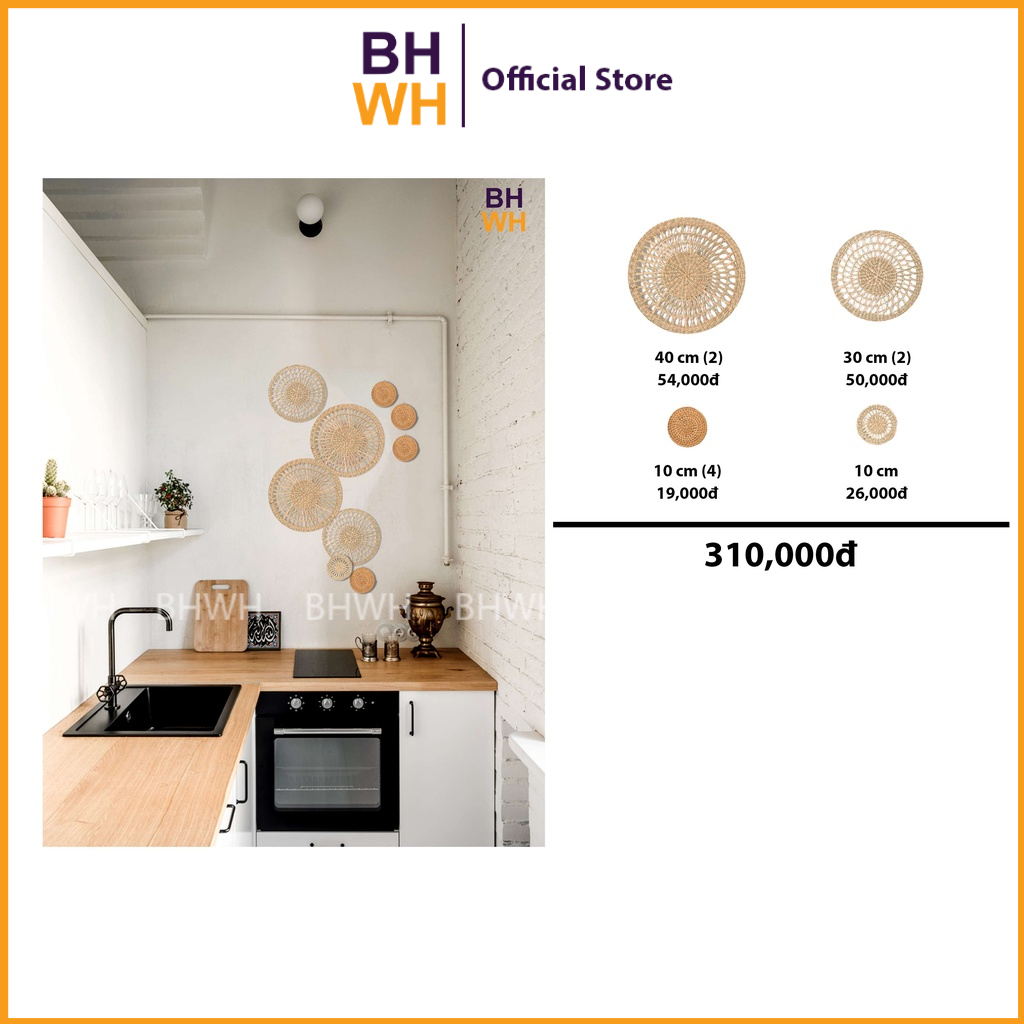 Bộ 9 Đĩa Cói, Đĩa Mây Trang Trí BHWH trang trí nhà cửa, nhà hàng, quán cà phê - SET 5
