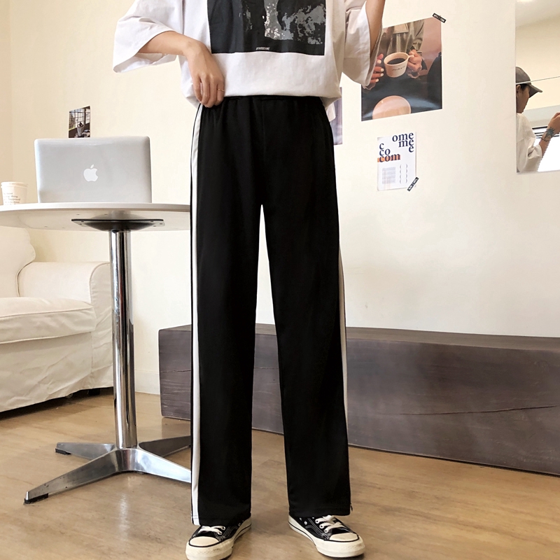 SUXI Quần Dài Nữ Ống Rộng Kẻ Sọc Thời Trang Hàn Quốc