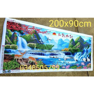 Tranh đính đá phong cảnh thành phẩm 200x90cm hàng sẵn