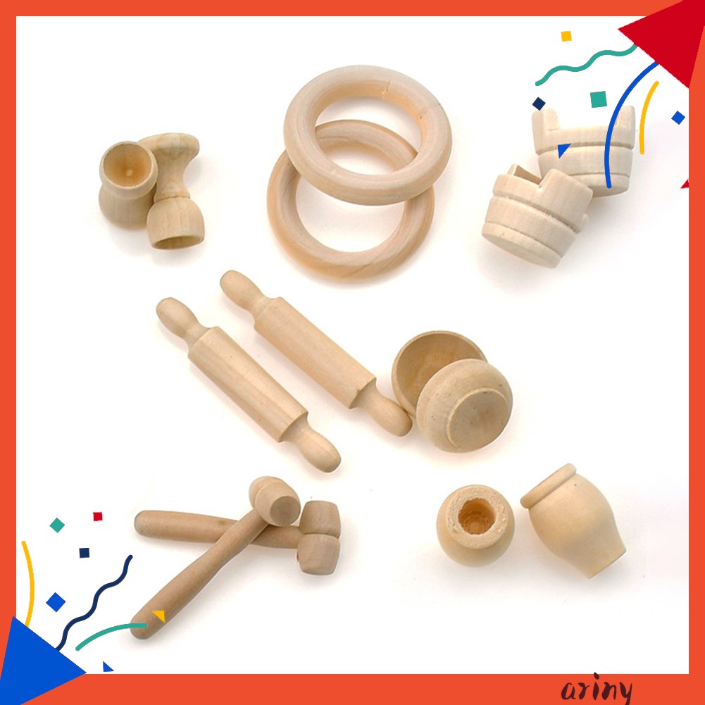 Set 10 Ấm Trà Mini Bằng Gỗ Dùng Để Trang Trí Nhà Búp Bê