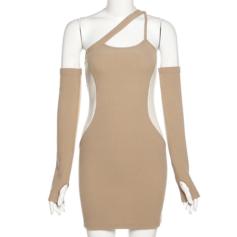 Đầm Mini Có Dây Đeo Vai Và Tay Áo Màu Khối Gợi Cảm Kiểu Mới D0326