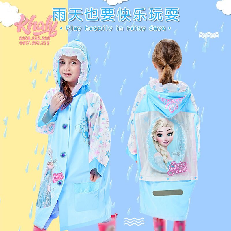 Áo mưa hình công chúa Anna, Elsa (Frozen) màu xanh cho trẻ em bé gái (S,M,L,XL,XXL) 83P4NDF86412X