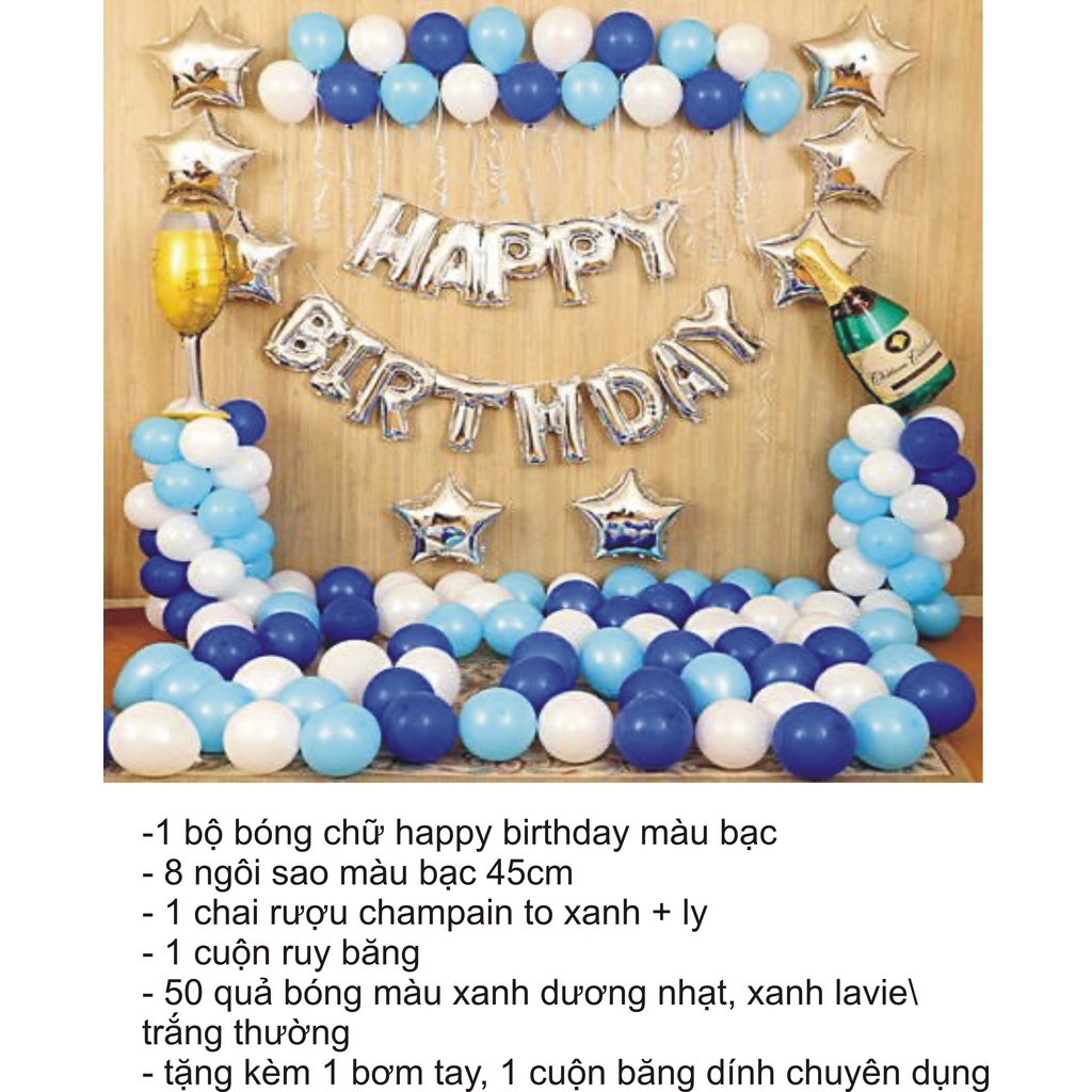 Set Bóng Bay Trang Trí Sinh Nhật Cho Bé Trai MM01 Màu Xanh