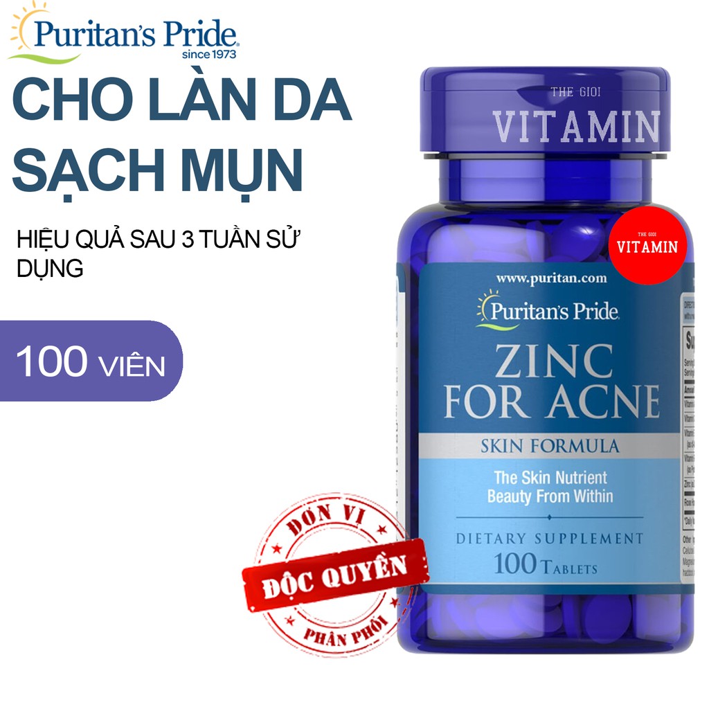 Kẽm giảm  mụn Puritan's Pride Premium Zinc For Acne 2580 100 viên