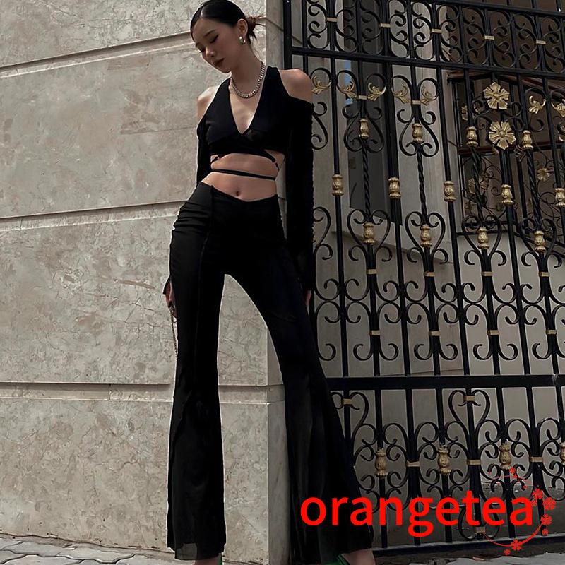 Áo Croptop Tay Dài Cổ Chữ V Màu Sắc Đơn Giản Thời Trang Dành Cho Nữ