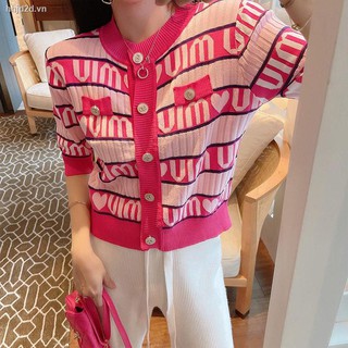 Mới Áo Cardigan Dệt Kim Mỏng Tay Ngắn In Chữ Màu Hồng Thời Trang Mùa Hè Cho Nữ