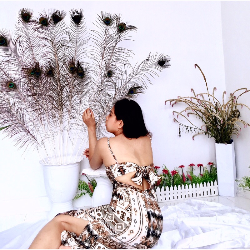 đầm hở lưng cột dây nơ form dài xẻ cực xinh sang chảnh , hoạ tiết lạ mắt sang trọng , form chuẩn , hình thật shop chụp !