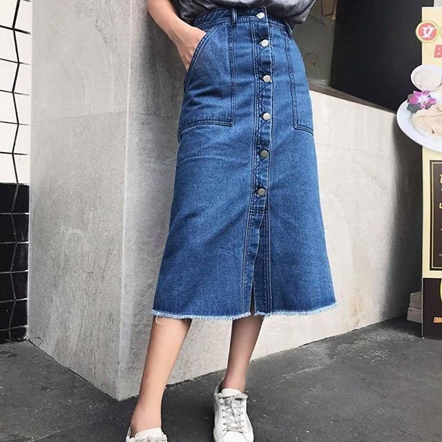 Chân váy jeans dài