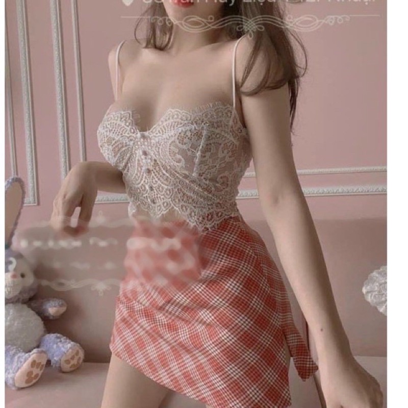 ÁO HAI DÂY BRA REN PHỐI NÚT CỰC XINH REN11