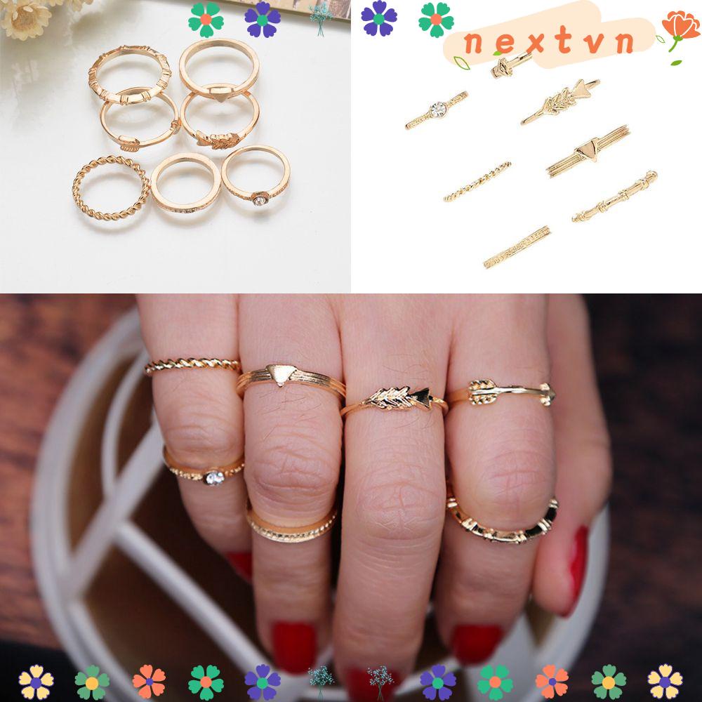 Set 7 nhẫn phong cách bohemian cổ điển trẻ trung cho nữ