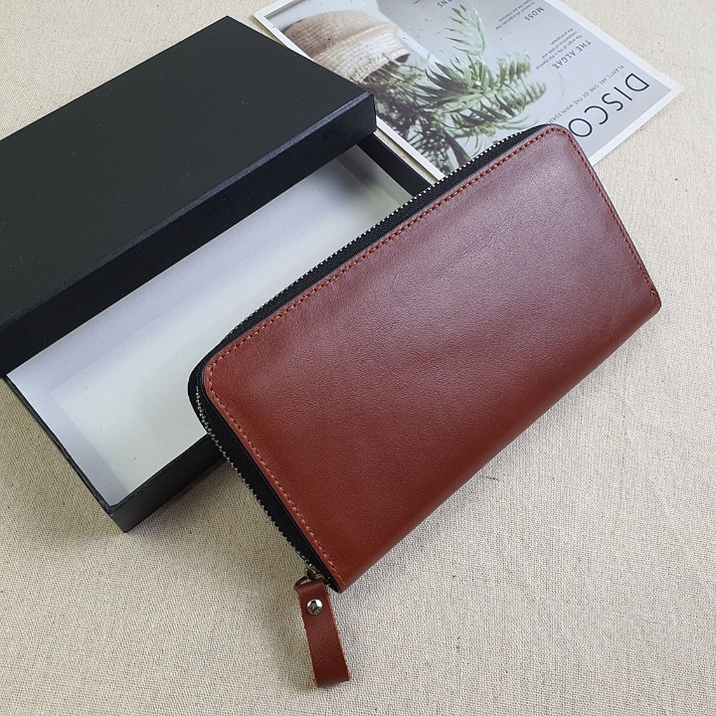 [Da Thật] Ví Dài Cầm Tay Da Bò Nam Pull-up Màu Nâu Bảo Hành 3 Năm (20x11cm) - WL113