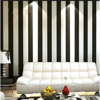 Decal giấy dán tường sọc trắng đen khổ 45cm keo sẵn