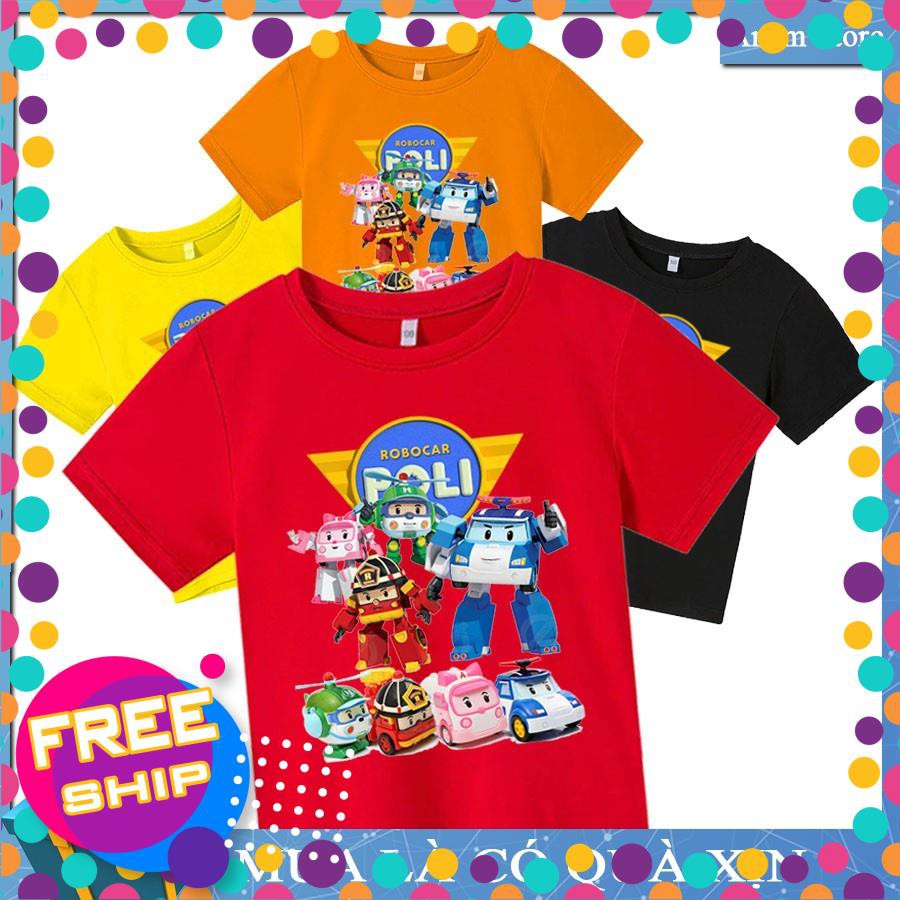Áo thun trẻ em Robocar Poli Anam Store, Tặng kèm nón kết, Anam Store