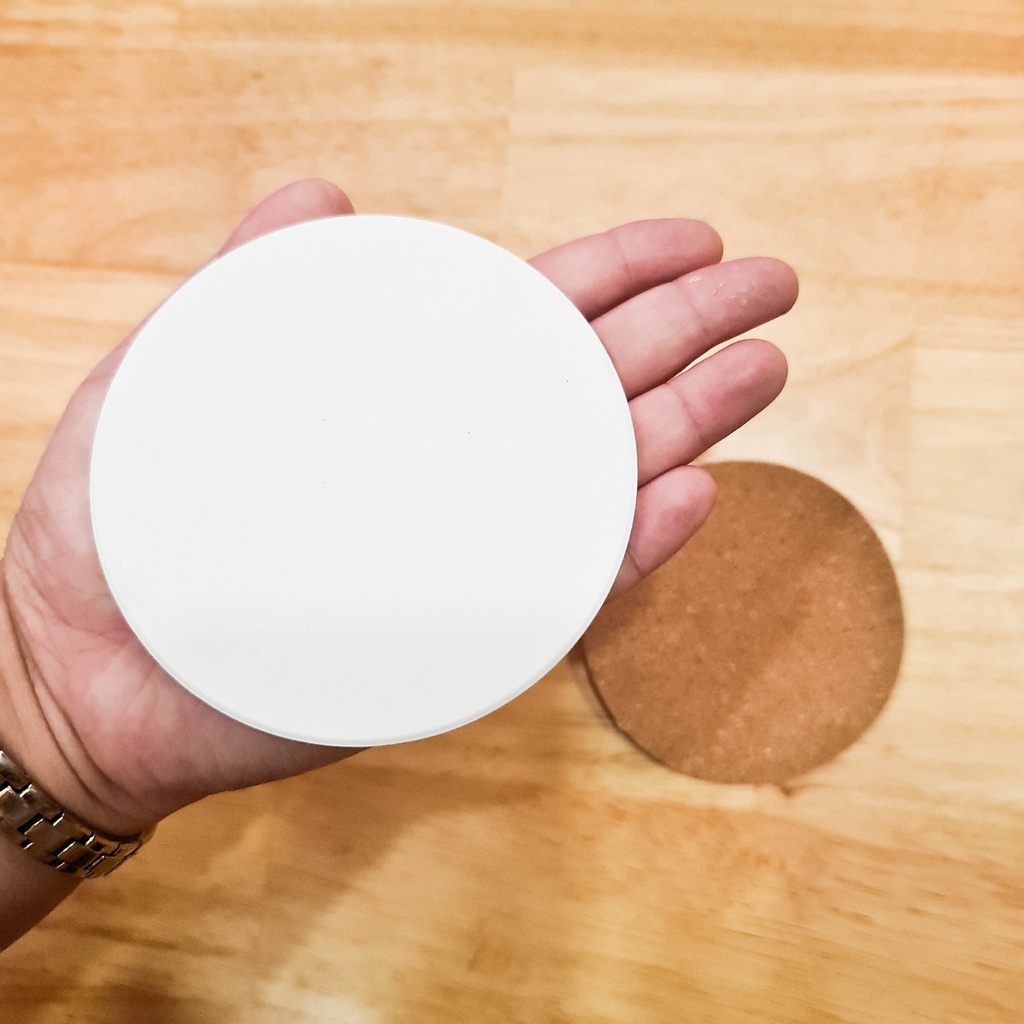 Lót ly gốm trắng hình tròn &amp; hình vuông 10x10cm (DIY, tự vẽ màu. có chống trượt)