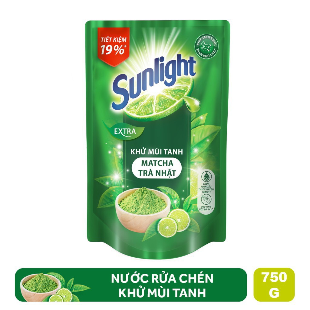 Nước rửa chén Sunlight Trà xanh/ Chanh túi 750ml