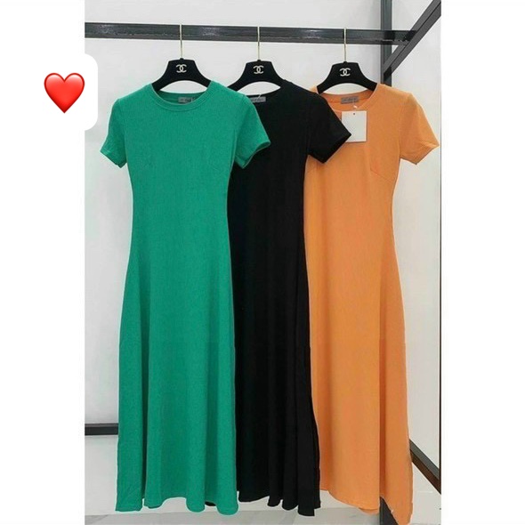 Đầm nữ kiễu tay ngắn xẽ tà dáng đầm dài chất thun hot LY57