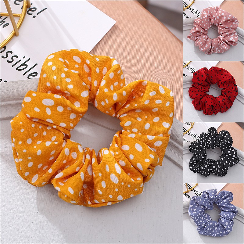 [VIDEO + HÌNH THẬT] Cột Tóc Vải Scrunchies Họa Tiết Chấm Bi Đáng Yêu Phong Cách Hàn Quốc DCQ34