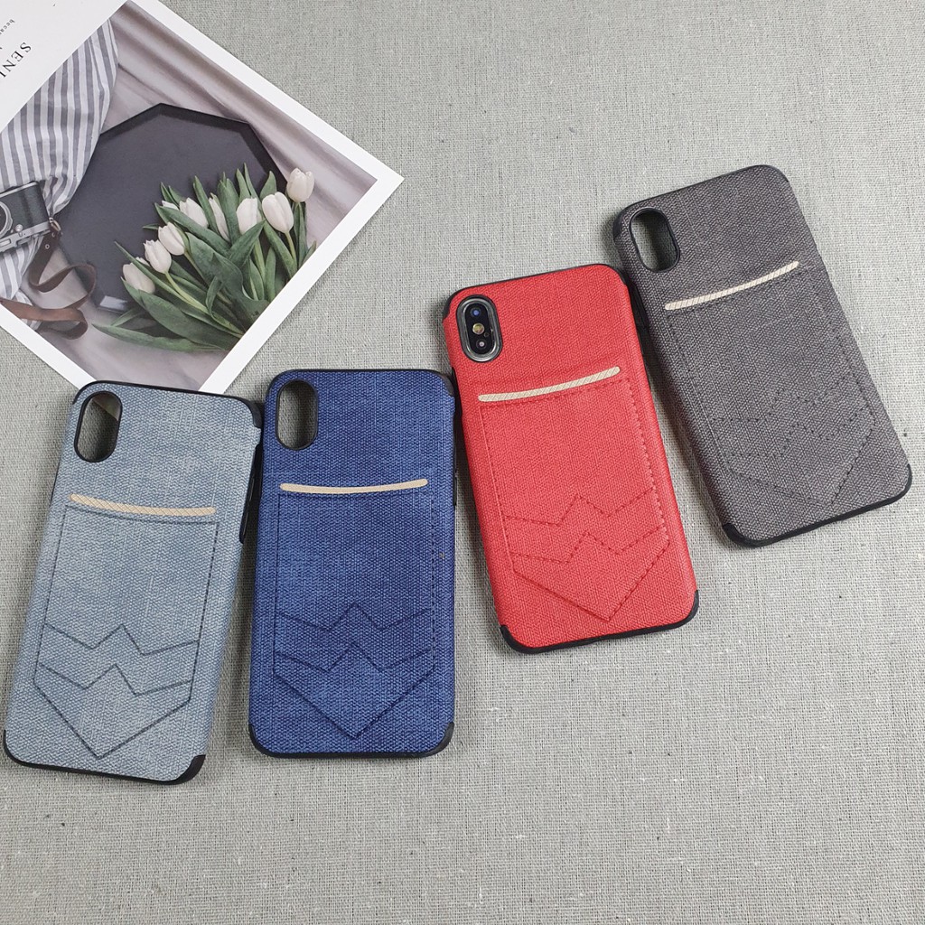 Ốp túi vải jean  I.P X,Xs,Xsmax,7Plus,8Plus có ngăn ví đựng thẻ tiện dụng