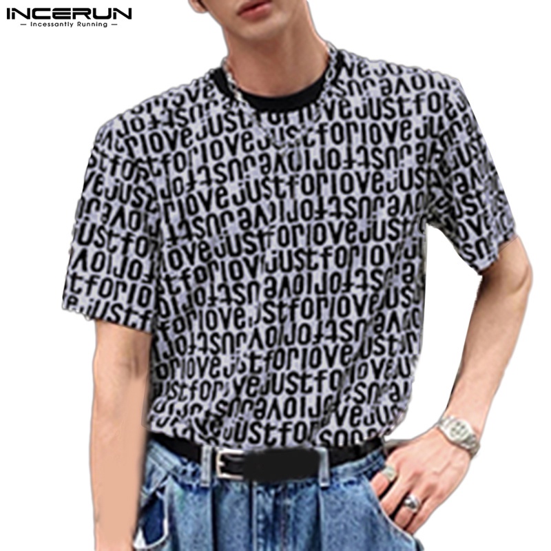 Á́o thun INCERUN tay ngắn cổ tròn in chữ thời trang cho nam