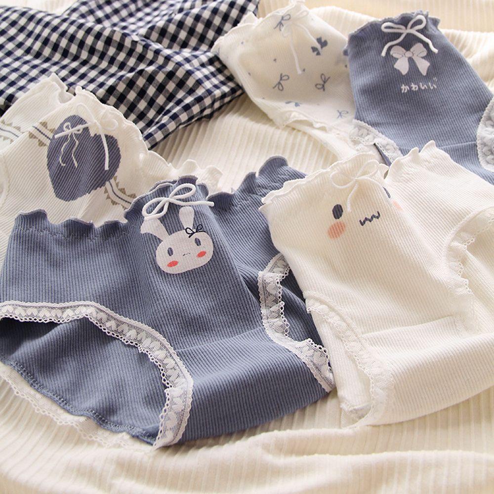 Quần Lót Cotton Họa Tiết Trái Tim Phối Ren Xinh Xắn Cho Nữ