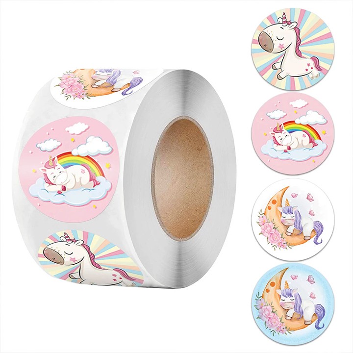 Sticker khen thưởng cho bé, cuộn 500 sticker Unicorn với nhiều họa tiết đáng yêu cho bé trang trí Baby-S – SST014