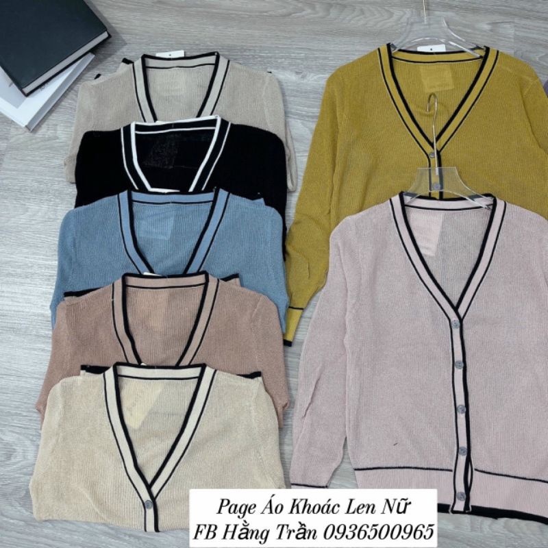 Áo khoác len cardigan mỏng cổ tim viền co giãn.