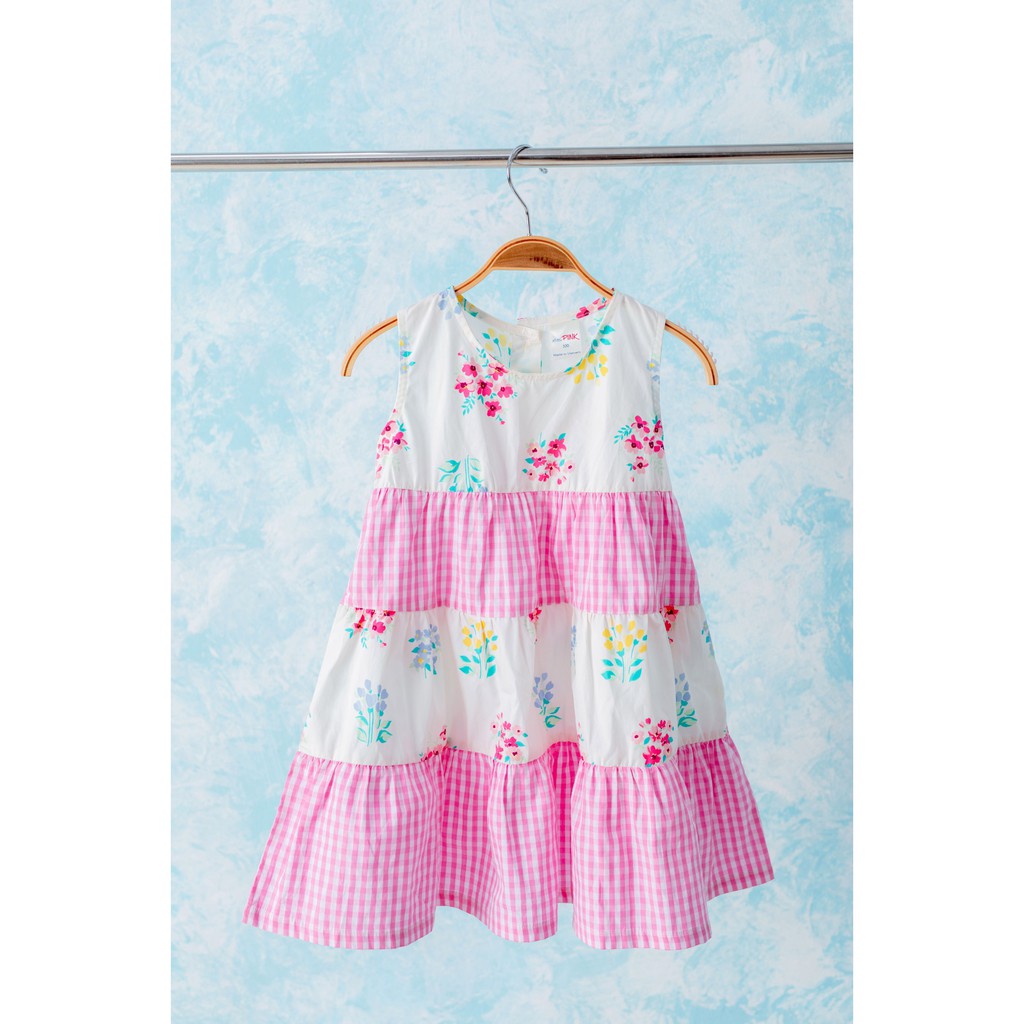 [LITTLE PINK] LISA DRESS - Váy caro hồng mix hoa bé gái