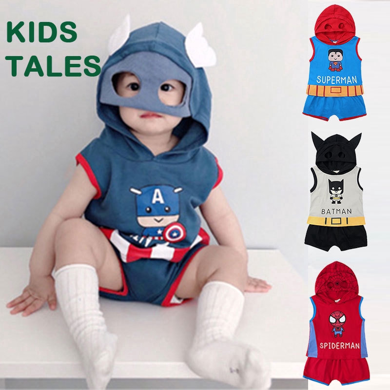 Set trang phục MANVIN BABY 2 món áo hoodie sát nách có mũ trùm đầu và quần đùi thời trang cho bé trai sơ sinh