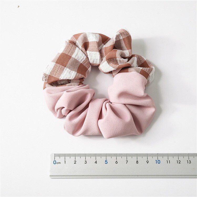 Dây cột tóc scrunchies vải phối màu caro - Mã SC006