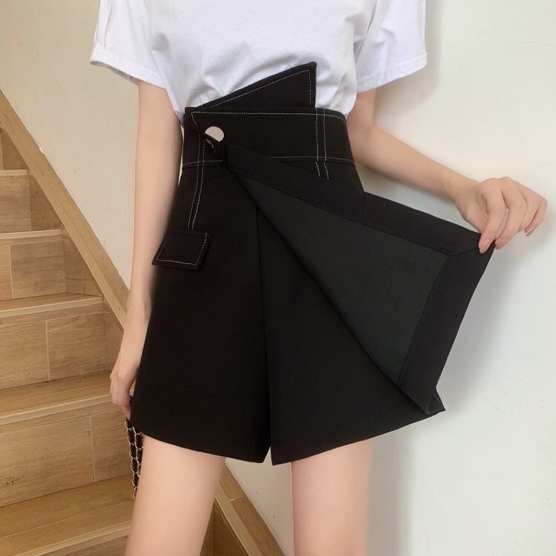 Quần giả váy nữ quần sooc cạp lệch vạt chéo short eo cạp cao trần chỉ nổi banmoon V005 | BigBuy360 - bigbuy360.vn