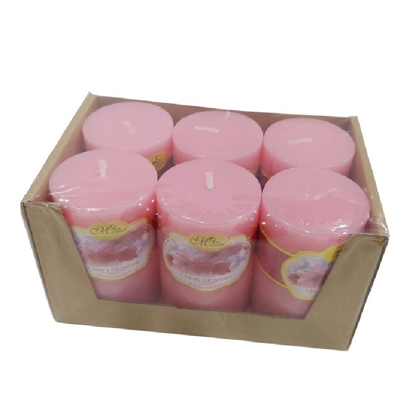 Khay 6 nến thơm trụ tròn D5H8 Miss Candle FTRAMART NQM0819 5 x 8 cm (Hồng, hương hoa anh đào)