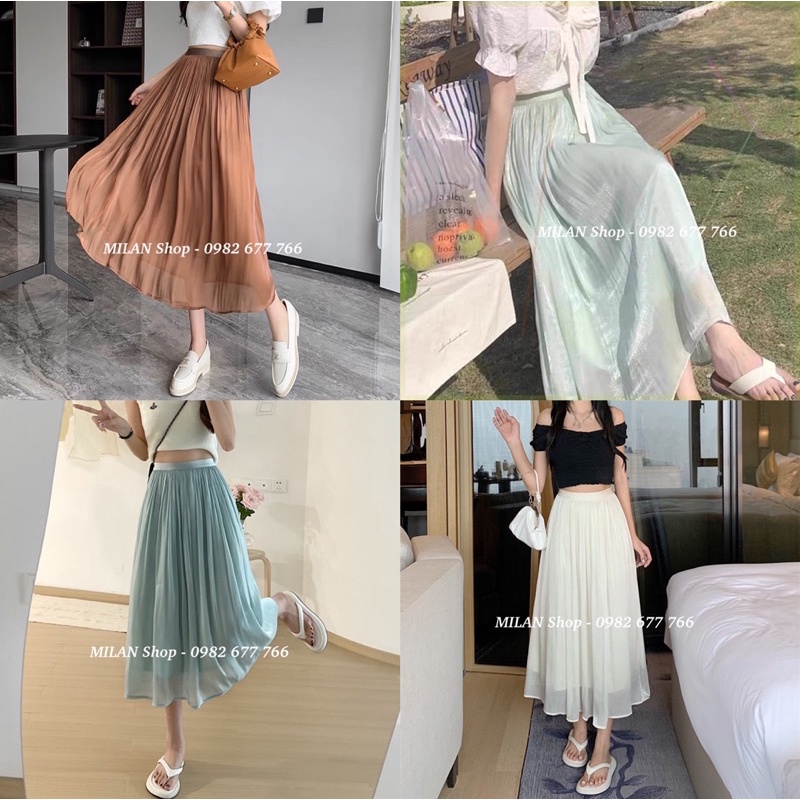 Chân váy lụa tơ bóng suôn mượt sang chảnh