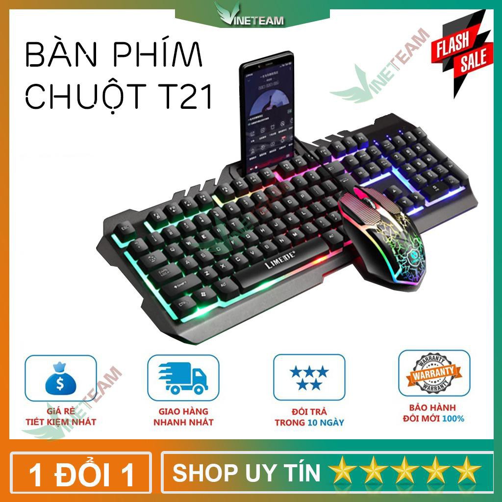 Combo Bàn Phím Và Chuột Giả Cơ T21, Bộ Bàn Phím Giả Cơ Và Chuột Game Dành Cho Game Thủ T21 Led đa Màu -dc3989
